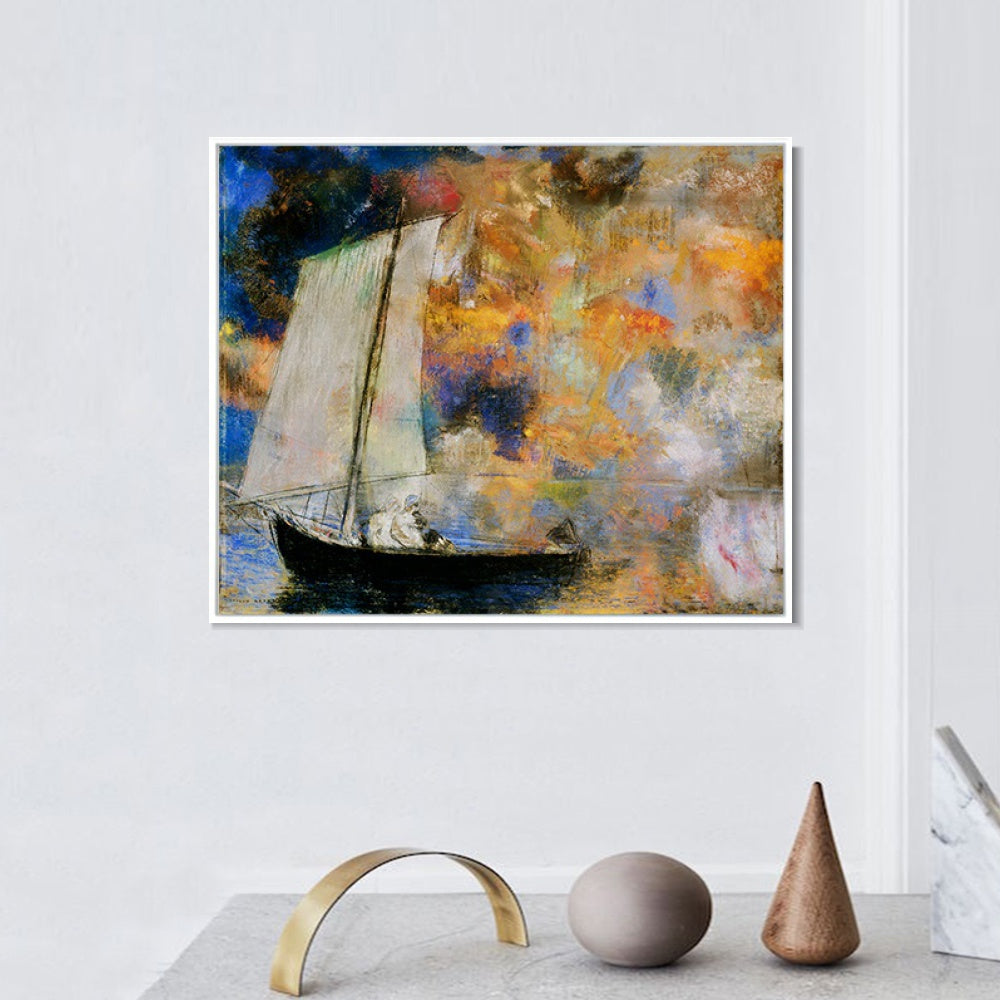 INVIN ART Framed Canvas Giclee Print flower clouds by Odilon Redon Wall Art Living Room Home Office Decorations