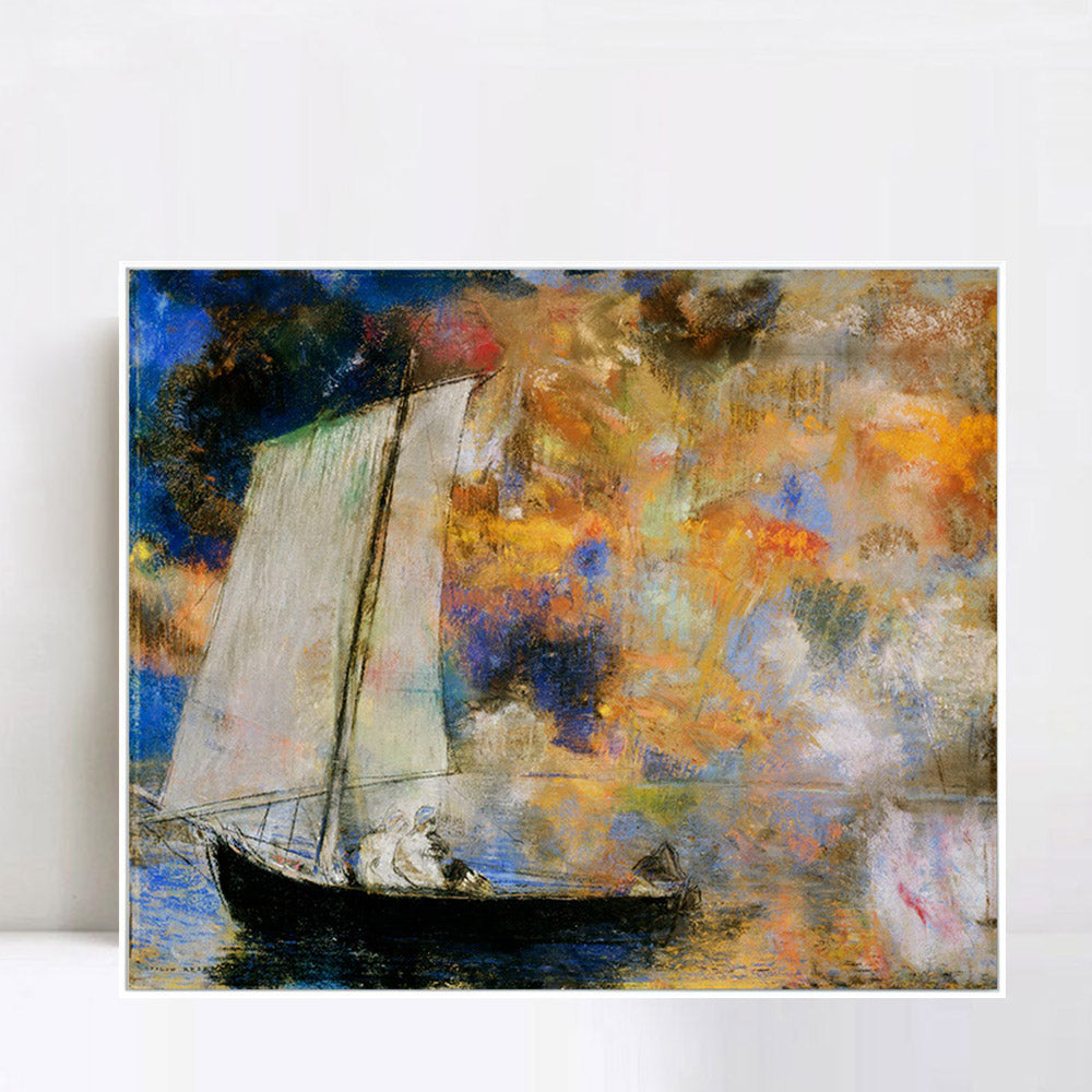 INVIN ART Framed Canvas Giclee Print flower clouds by Odilon Redon Wall Art Living Room Home Office Decorations