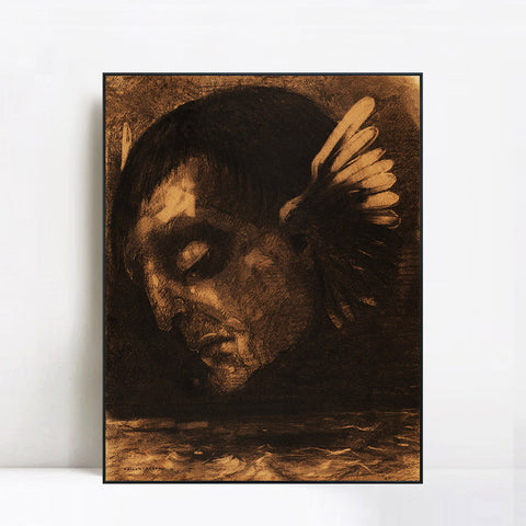 INVIN ART Framed Canvas Giclee Print winged head by Odilon Redon Wall Art Living Room Home Office Decorations