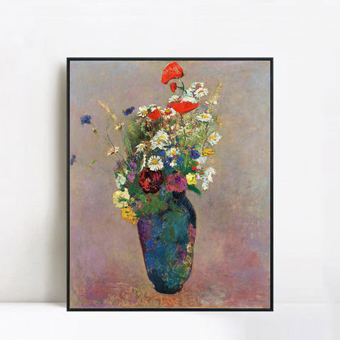 INVIN ART Framed Canvas Giclee Print Vision-vase of flowers by Odilon Redon Wall Art Living Room Home Office Decorations
