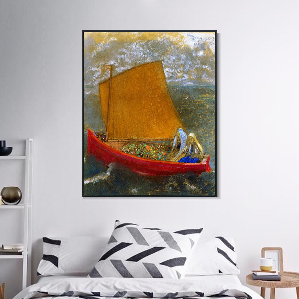 INVIN ART Framed Canvas Giclee Print The Yellow Sail by Odilon Redon Wall Art Living Room Home Office Decorations