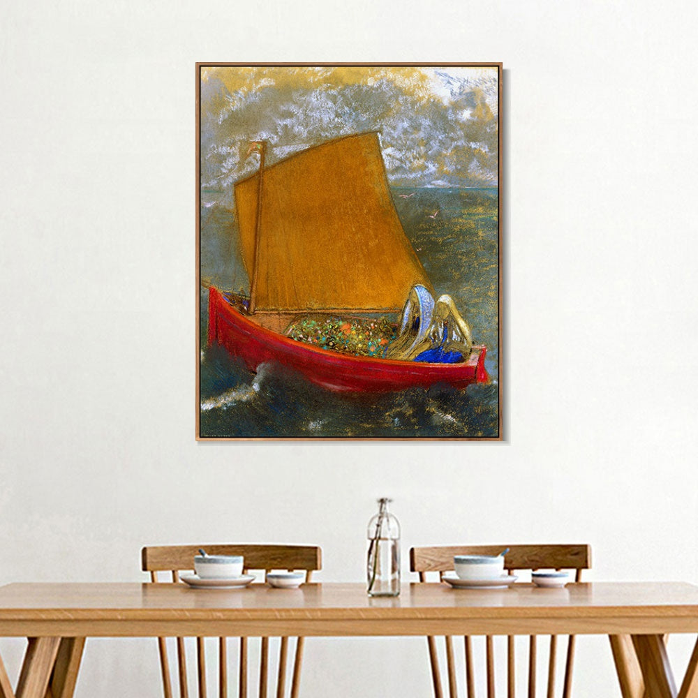 INVIN ART Framed Canvas Giclee Print The Yellow Sail by Odilon Redon Wall Art Living Room Home Office Decorations
