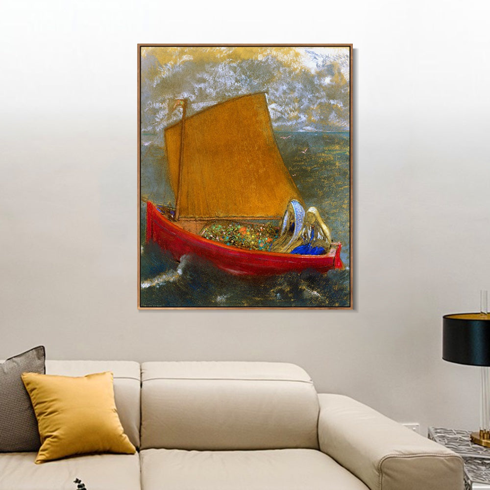 INVIN ART Framed Canvas Giclee Print The Yellow Sail by Odilon Redon Wall Art Living Room Home Office Decorations