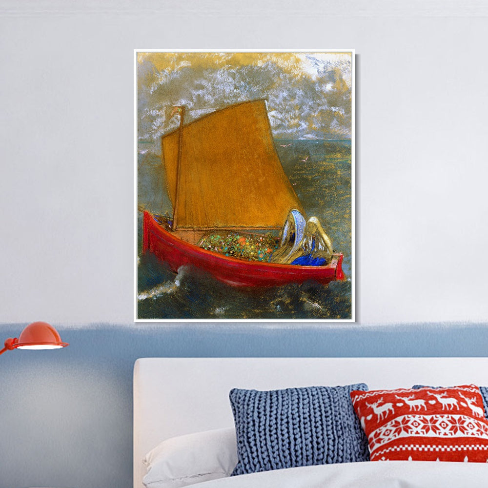 INVIN ART Framed Canvas Giclee Print The Yellow Sail by Odilon Redon Wall Art Living Room Home Office Decorations