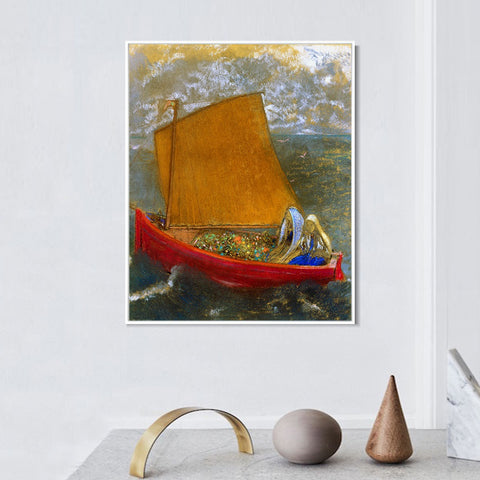 INVIN ART Framed Canvas Giclee Print The Yellow Sail by Odilon Redon Wall Art Living Room Home Office Decorations