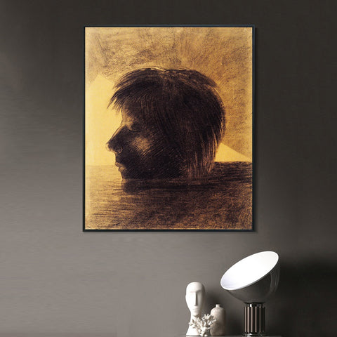 INVIN ART Framed Canvas Giclee Print head orpheus water mystic by Odilon Redon Wall Art Living Room Home Office Decorations