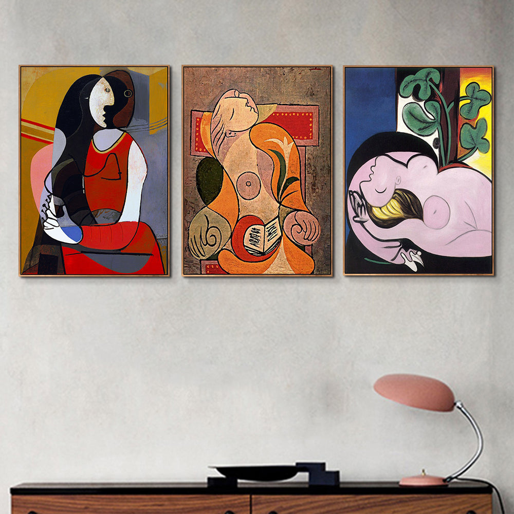 INVIN ART Framed Canvas Art Combo Painting 3 Pieces by Pablo Picasso Wall Art Series#20 Living Room Home Office Decorations