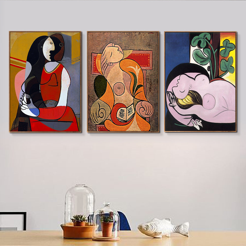 INVIN ART Framed Canvas Art Combo Painting 3 Pieces by Pablo Picasso Wall Art Series#20 Living Room Home Office Decorations