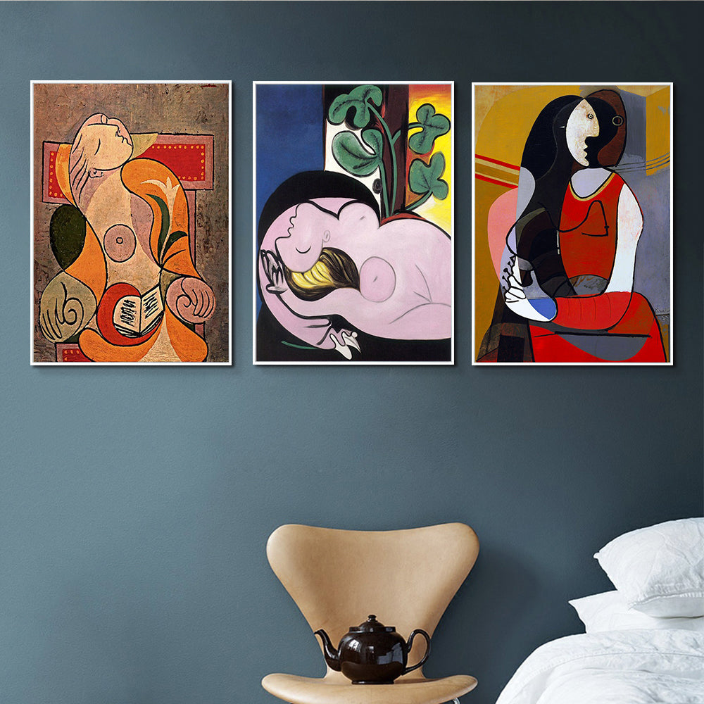 INVIN ART Framed Canvas Art Combo Painting 3 Pieces by Pablo Picasso Wall Art Series#20 Living Room Home Office Decorations