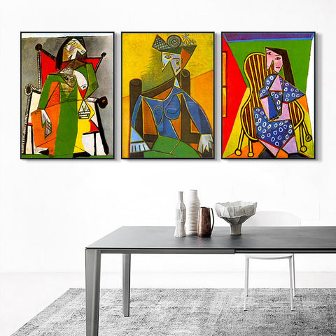 INVIN ART Framed Canvas Art Combo Painting 3 Pieces by Pablo Picasso Wall Art Series#21 Living Room Home Office Decorations