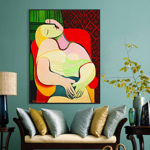 INVIN ART Framed Canvas Giclee Print Art Dream by Pablo Picasso Wall Art Living Room Home Office Decorations