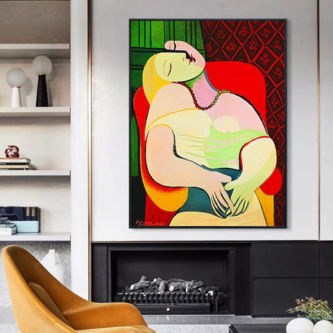 INVIN ART Framed Canvas Giclee Print Art Dream by Pablo Picasso Wall Art Living Room Home Office Decorations