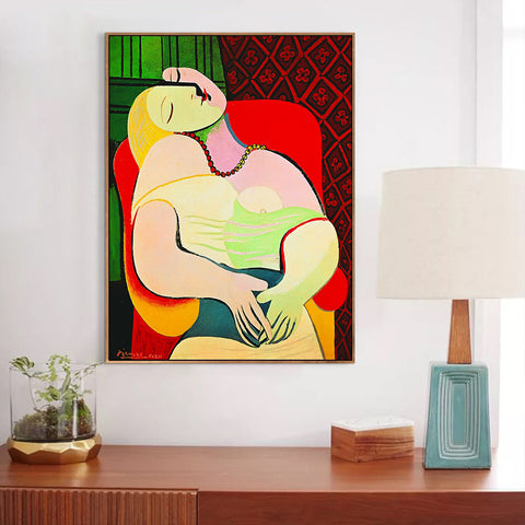 INVIN ART Framed Canvas Giclee Print Art Dream by Pablo Picasso Wall Art Living Room Home Office Decorations