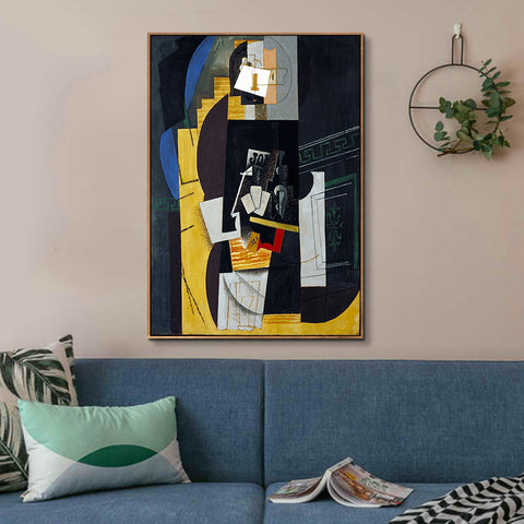 INVIN ART Framed Canvas Giclee Print Art Card Player by Pablo Picasso Wall Art Living Room Home Office Decorations