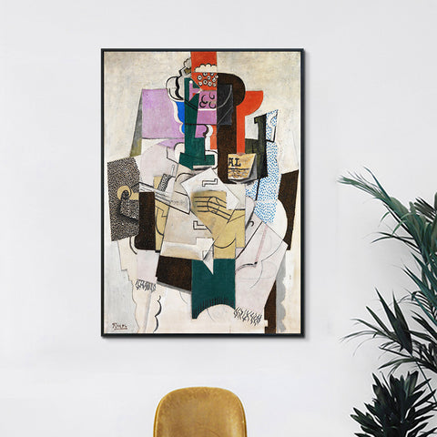 INVIN ART Framed Canvas Giclee Print Art Fruit Dish,Bottle and Violin by Pablo Picasso Wall Art Living Room Home Office Decorations