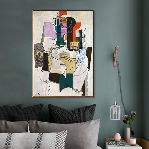 INVIN ART Framed Canvas Giclee Print Art Fruit Dish,Bottle and Violin by Pablo Picasso Wall Art Living Room Home Office Decorations
