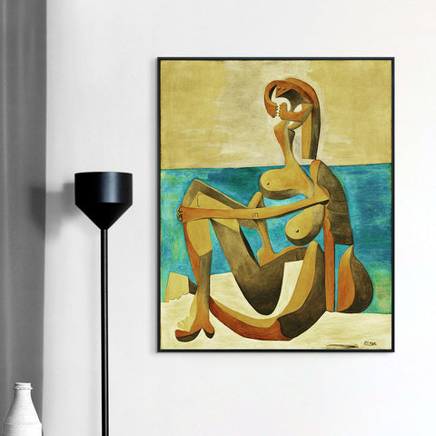 INVIN ART Framed Canvas Giclee Print Art Seated Bather by Pablo Picasso Wall Art Living Room Home Office Decorations