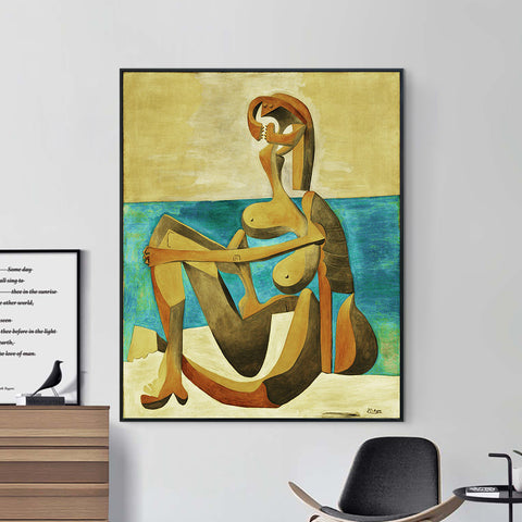 INVIN ART Framed Canvas Giclee Print Art Seated Bather by Pablo Picasso Wall Art Living Room Home Office Decorations