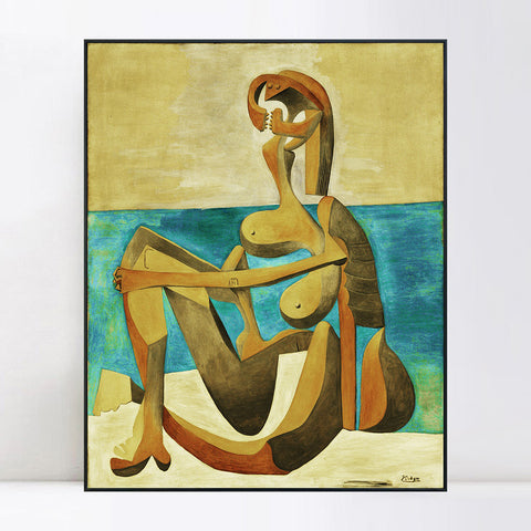 INVIN ART Framed Canvas Giclee Print Art Seated Bather by Pablo Picasso Wall Art Living Room Home Office Decorations