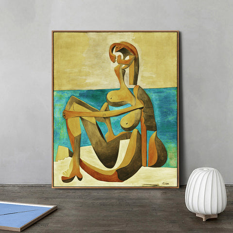 INVIN ART Framed Canvas Giclee Print Art Seated Bather by Pablo Picasso Wall Art Living Room Home Office Decorations