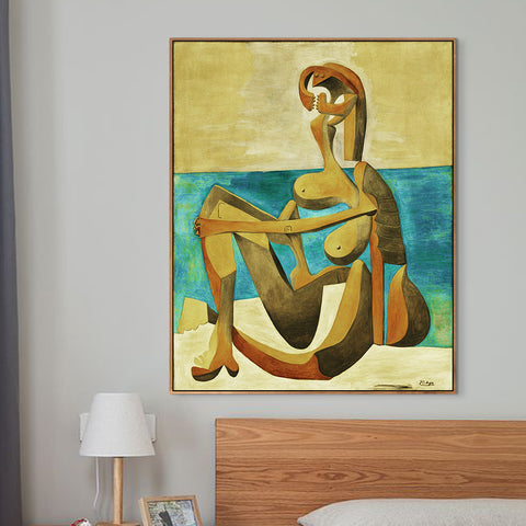 INVIN ART Framed Canvas Giclee Print Art Seated Bather by Pablo Picasso Wall Art Living Room Home Office Decorations