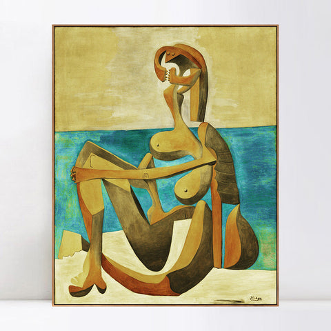 INVIN ART Framed Canvas Giclee Print Art Seated Bather by Pablo Picasso Wall Art Living Room Home Office Decorations