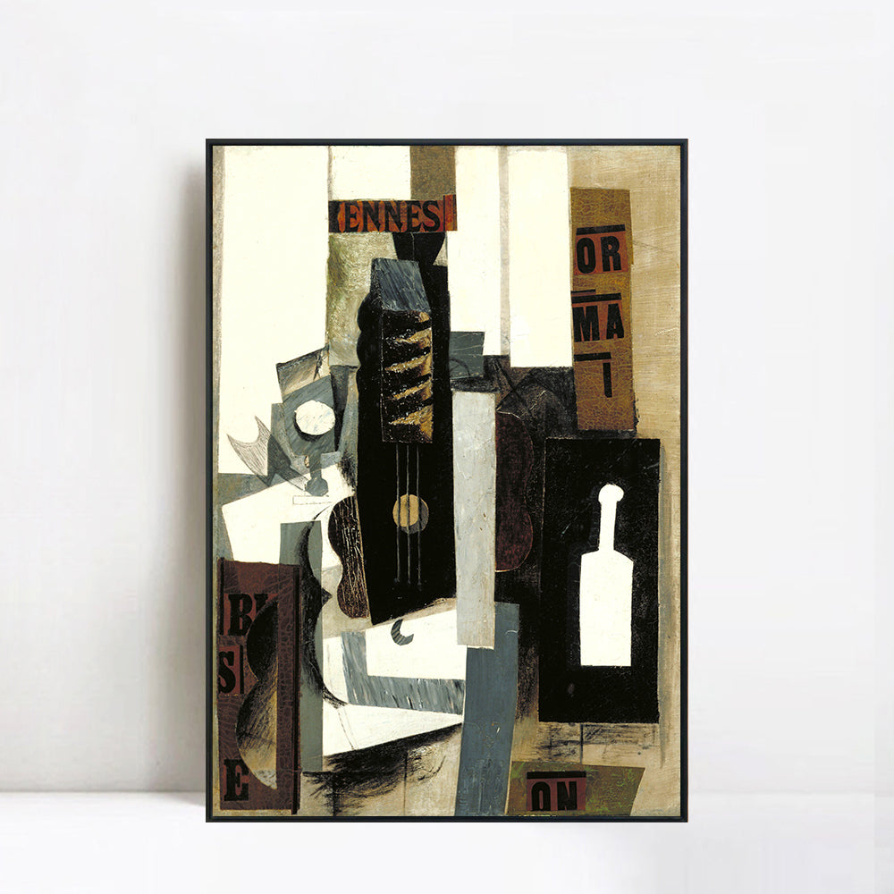 INVIN ART Framed Canvas Giclee Print Art Glass,Guitar and Bottle by Pablo Picasso Wall Art Living Room Home Office Decorations