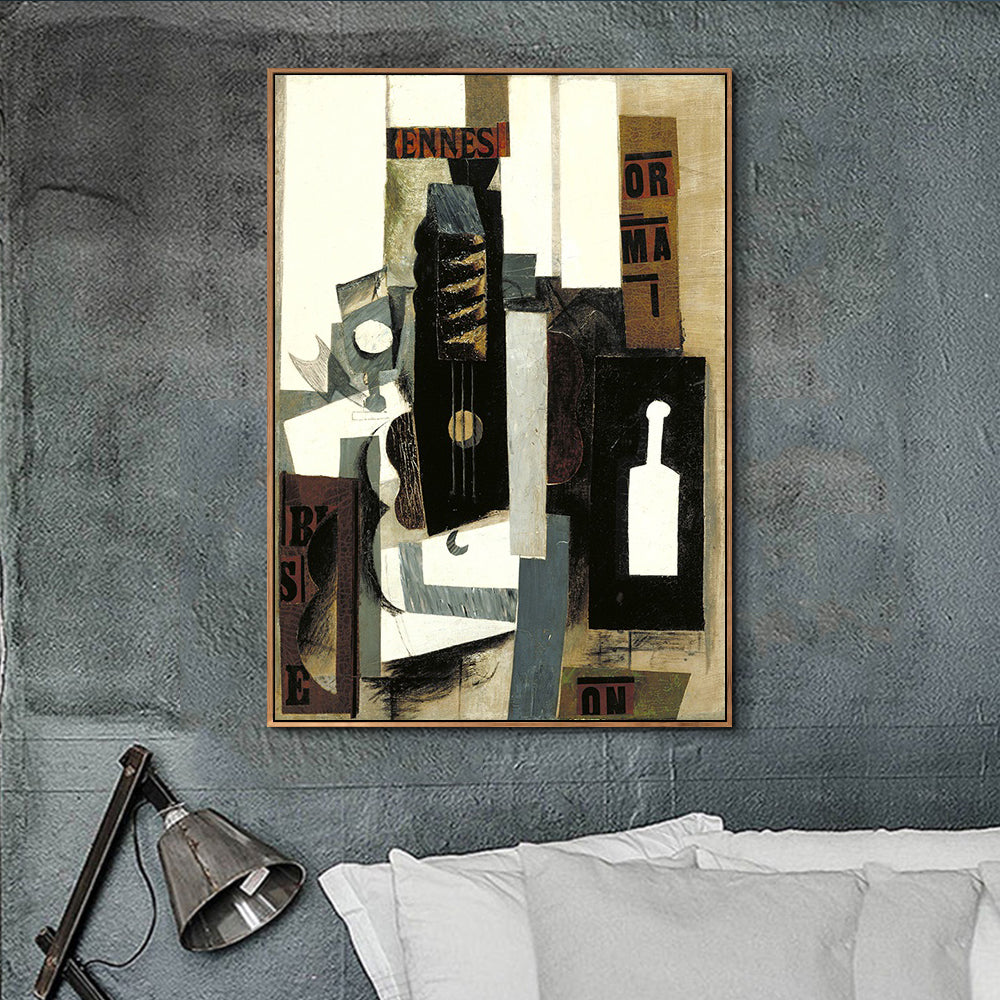 INVIN ART Framed Canvas Giclee Print Art Glass,Guitar and Bottle by Pablo Picasso Wall Art Living Room Home Office Decorations