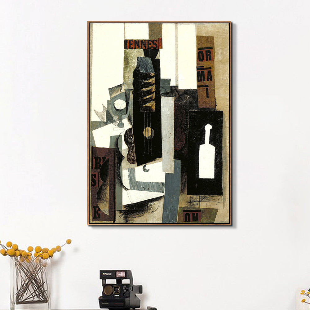 INVIN ART Framed Canvas Giclee Print Art Glass,Guitar and Bottle by Pablo Picasso Wall Art Living Room Home Office Decorations