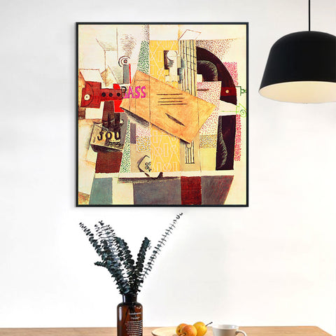 INVIN ART Framed Canvas Giclee Print Art Clarinet,Bottle of Bass,Newspaper,Ace of Clubs by Pablo Picasso Wall Art Living Room Home Office Decorations