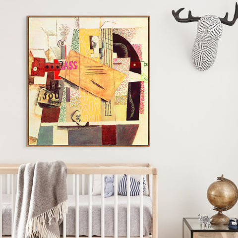 INVIN ART Framed Canvas Giclee Print Art Clarinet,Bottle of Bass,Newspaper,Ace of Clubs by Pablo Picasso Wall Art Living Room Home Office Decorations