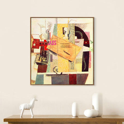 INVIN ART Framed Canvas Giclee Print Art Clarinet,Bottle of Bass,Newspaper,Ace of Clubs by Pablo Picasso Wall Art Living Room Home Office Decorations