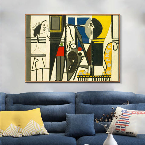 INVIN ART Framed Canvas Giclee Print Art Painter and Model by Pablo Picasso Wall Art Living Room Home Office Decorations