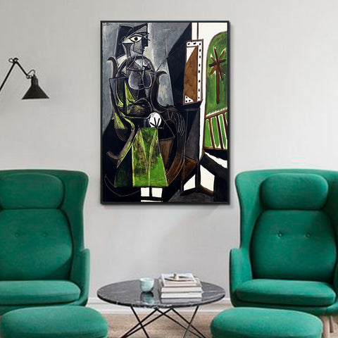 INVIN ART Framed Canvas Giclee Print Art Woman By A Window,1952 by Pablo Picasso Wall Art Living Room Home Office Decorations