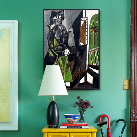INVIN ART Framed Canvas Giclee Print Art Woman By A Window,1952 by Pablo Picasso Wall Art Living Room Home Office Decorations