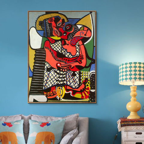 INVIN ART Framed Canvas Giclee Print Art Abstract Painting The Kiss by Pablo Picasso Wall Art Living Room Home Office Decorations
