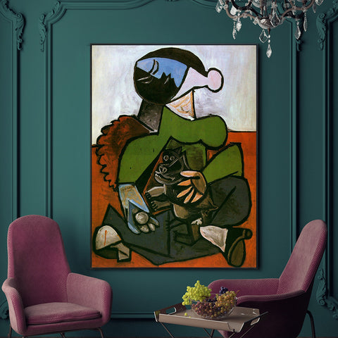 INVIN ART Framed Canvas Giclee Print Art Woman with Blue Hat by Pablo Picasso Wall Art Living Room Home Office Decorations