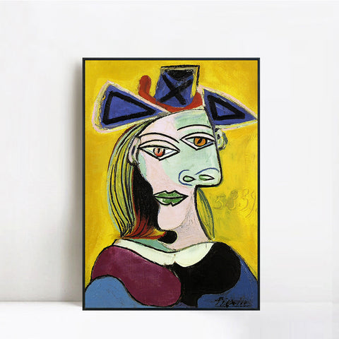 INVIN ART Framed Canvas Giclee Print Art Woman with Blue Hat by Pablo Picasso Wall Art Living Room Home Office Decorations