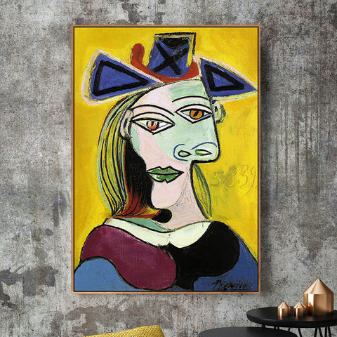 INVIN ART Framed Canvas Giclee Print Art Woman with Blue Hat by Pablo Picasso Wall Art Living Room Home Office Decorations