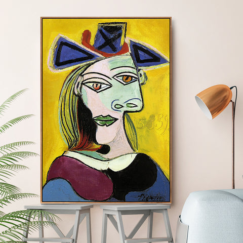 INVIN ART Framed Canvas Giclee Print Art Woman with Blue Hat by Pablo Picasso Wall Art Living Room Home Office Decorations