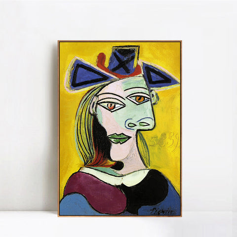 INVIN ART Framed Canvas Giclee Print Art Woman with Blue Hat by Pablo Picasso Wall Art Living Room Home Office Decorations