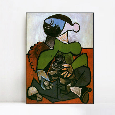 INVIN ART Framed Canvas Giclee Print Art Sitting Woman with Dog by Pablo Picasso Wall Art Living Room Home Office Decorations