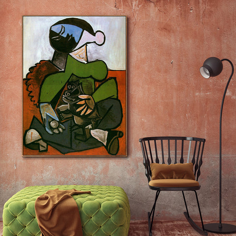 INVIN ART Framed Canvas Giclee Print Art Sitting Woman with Dog by Pablo Picasso Wall Art Living Room Home Office Decorations