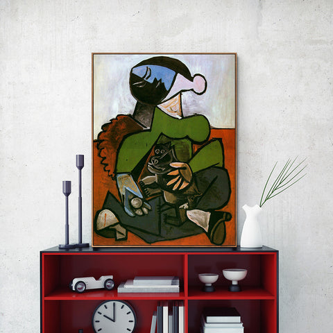 INVIN ART Framed Canvas Giclee Print Art Sitting Woman with Dog by Pablo Picasso Wall Art Living Room Home Office Decorations