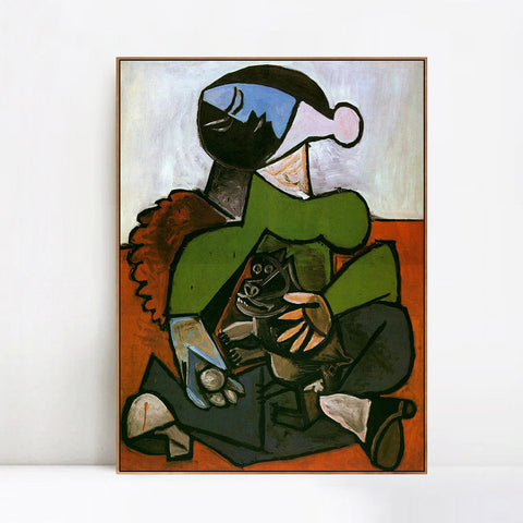INVIN ART Framed Canvas Giclee Print Art Sitting Woman with Dog by Pablo Picasso Wall Art Living Room Home Office Decorations