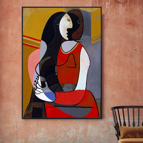 INVIN ART Framed Canvas Giclee Print Art Seated Woman,1927 by Pablo Picasso Wall Art Living Room Home Office Decorations