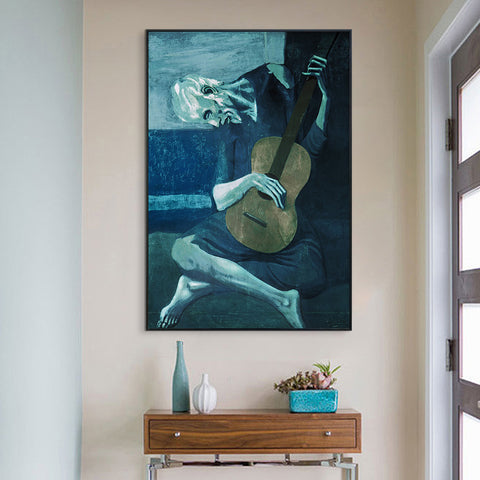 INVIN ART Framed Canvas Giclee Print Art The Old Guitarist by Pablo Picasso Wall Art Living Room Home Office Decorations