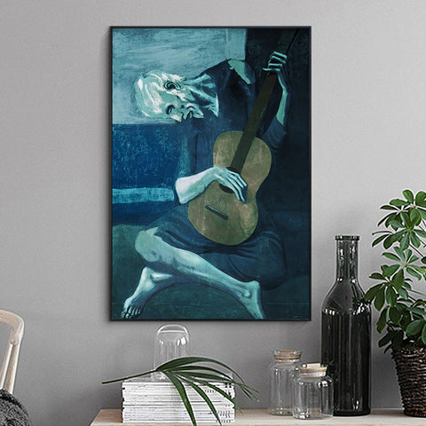 INVIN ART Framed Canvas Giclee Print Art The Old Guitarist by Pablo Picasso Wall Art Living Room Home Office Decorations