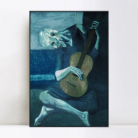 INVIN ART Framed Canvas Giclee Print Art The Old Guitarist by Pablo Picasso Wall Art Living Room Home Office Decorations