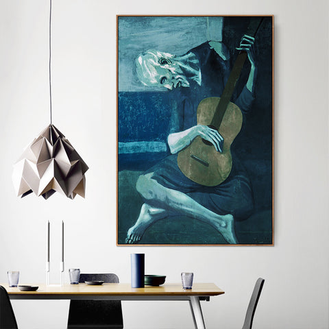 INVIN ART Framed Canvas Giclee Print Art The Old Guitarist by Pablo Picasso Wall Art Living Room Home Office Decorations